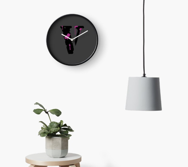 Stylish black clock, Vlone V logo, a unique decor piece, Vlone Clock.