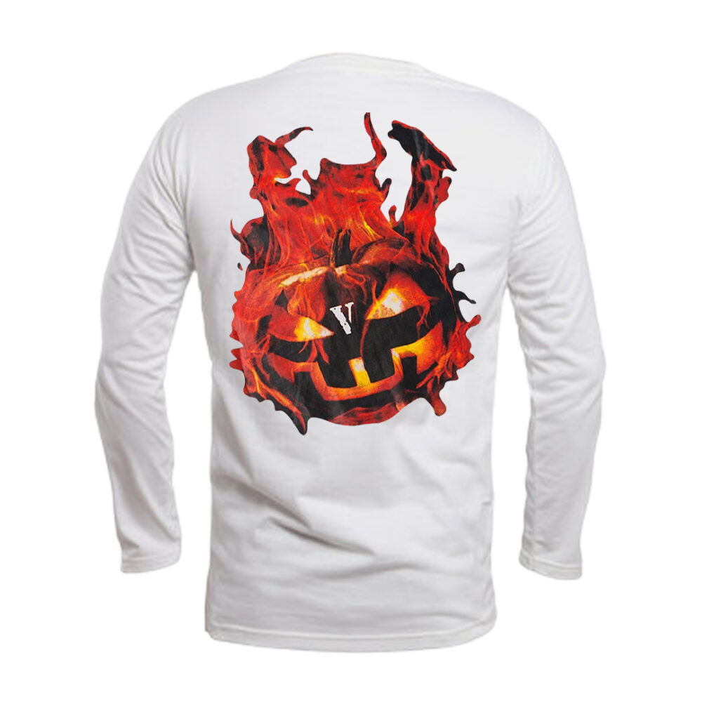 Vlone Halloween Flaming Pumpkin Longsleeve–White-Back