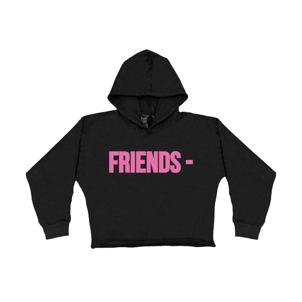 "Black kids' hoodie with pink Friends logo."