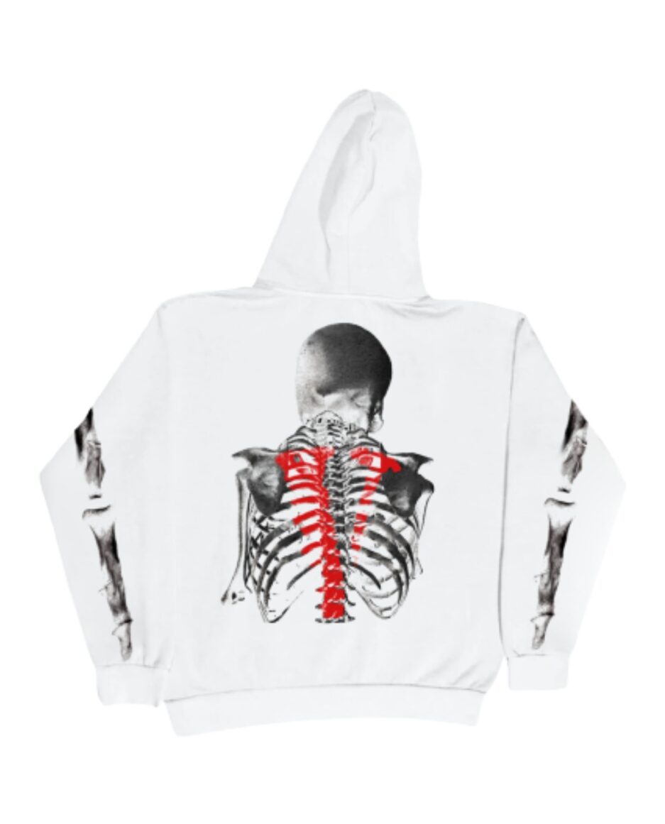 NeverBrokeAgain Vlone Bones Hoodie White, displaying a unique and stylish design.