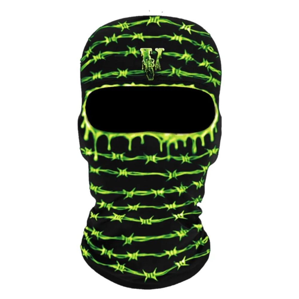 Green NeverBrokeAgain Vlone Eyes Mask, Edgy urban accessory for a distinctive style."