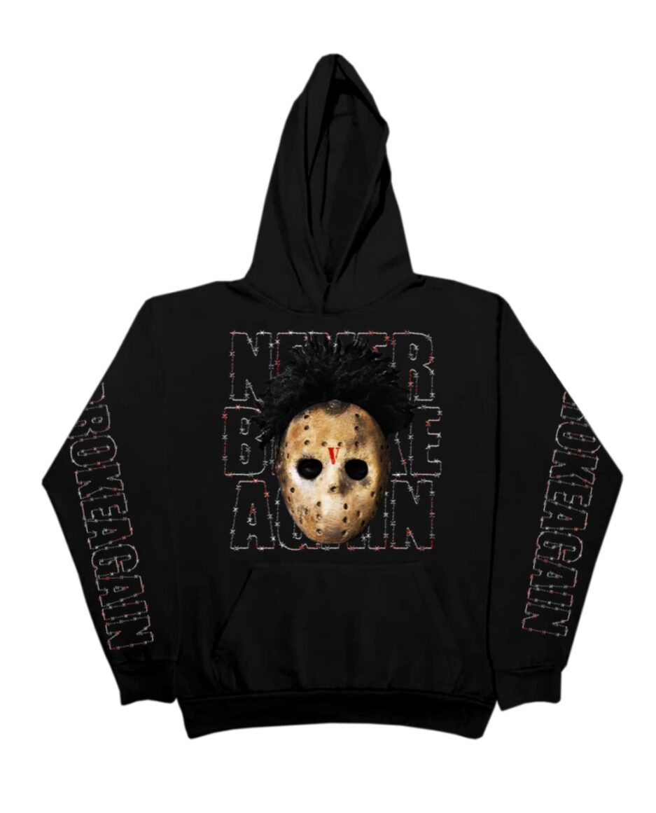 NeverBrokeAgain Vlone Haunted Hoodie - Black , Edgy streetwear with a bold design, a must-have for fashion enthusiasts.
