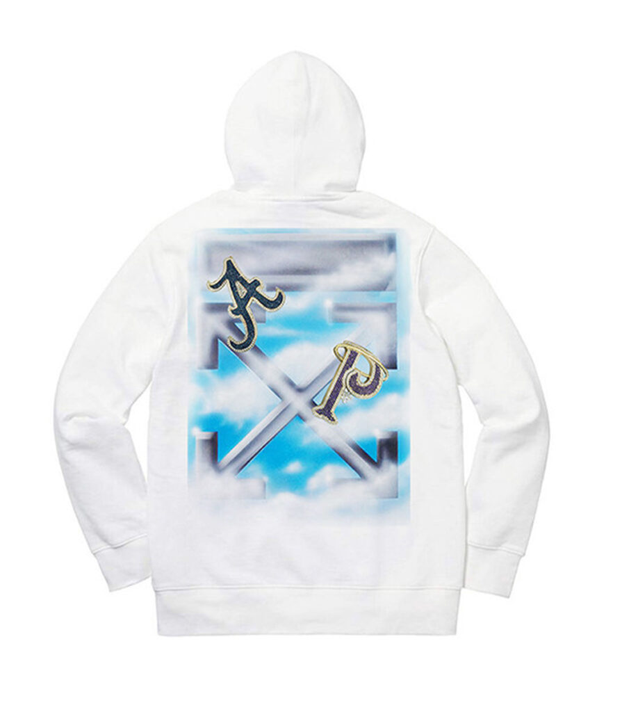 Yams Day logo and artwork, Yams Day, Off-White Hoodie, High-quality cotton blend for comfort and durability, Adjustable drawstring hood, Front kangaroo pocket, Long sleeves with ribbed cuffs, Relaxed fit