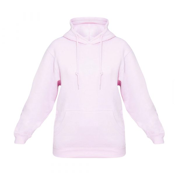 Oversized fit Hoodie, Soft and cozy fabric, Adjustable drawstring hood, Front kangaroo pocket, Long sleeves with ribbed cuffs, trendy appearance, Baby pink