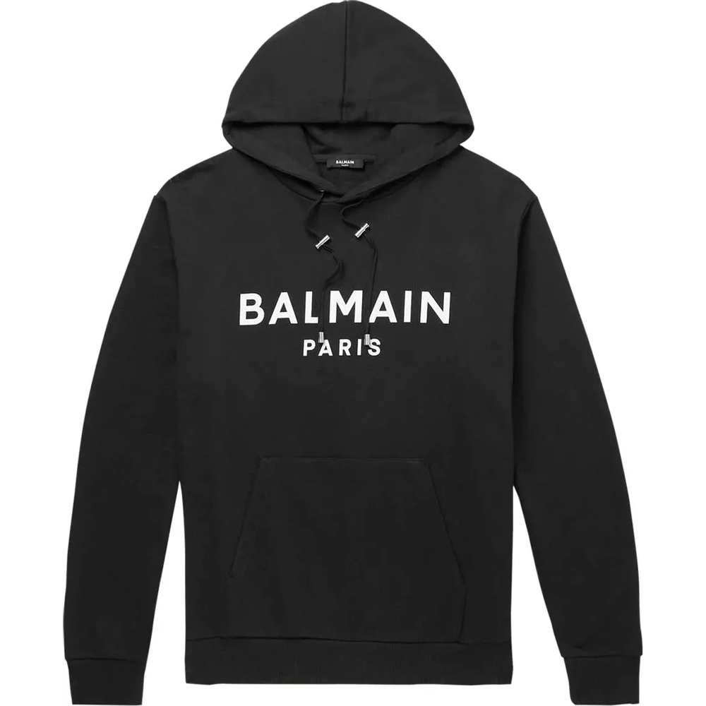 Balmain Hooded Sweatshirt With Paris Logo Print ‘Black/White’