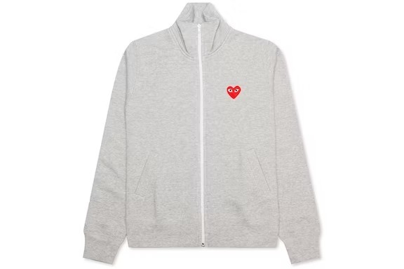 CDG Play Red Multi Heart Zip Up Sweatshirt Grey
