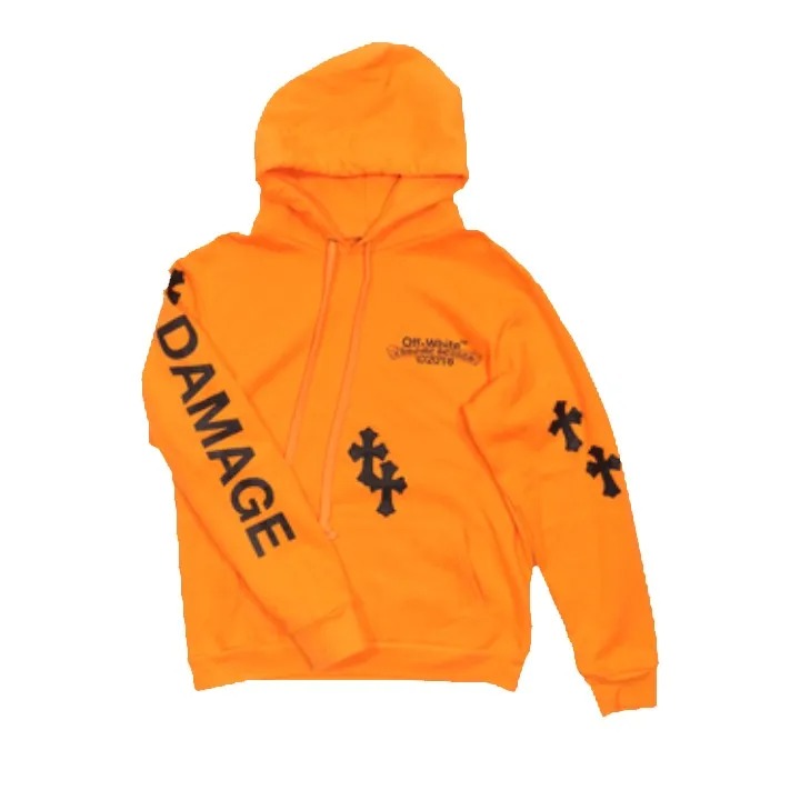 Chrome Hearts x Off-White, Damage Effect, Cotton Blend, Oversized Fit, Attached hood with adjustable drawstrings, Long sleeves , ribbed cuffs