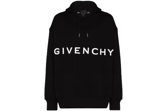 Givenchy Front Logo Heavy Brushed Hooded Sweatshirt – Black