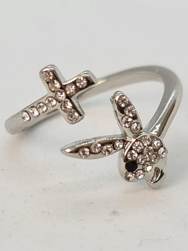 Multi Paved Playboy Bunny And Cross Adjustable Ring