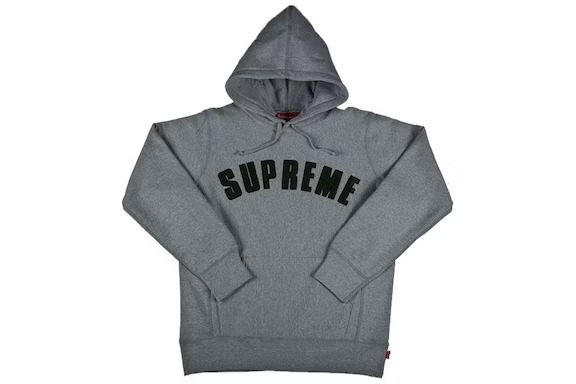 Supreme Chenille Arc Logo Hooded Sweatshirt Grey